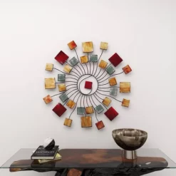 Metal Sunburst Wall Decor With Square Panel Accent Brown - Olivia & May -Northlight Store GUEST 77ae39b7 0fd5 4e66 81f5 b953dc40ba30