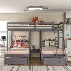 Full Over Twin & Twin Bunk Bed, Gray - ModernLuxe