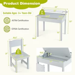 Costway Toddler Craft Table & Chair Set Kids Art Crafts Table WithPaper Roll Holder Grey/White -Northlight Store GUEST 7a1522c0 24f1 4007 9659 bb44d8bea72d