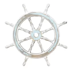 Wood Sail Boat Ship Wheel Wall Decor With Distressing Blue - Olivia & May