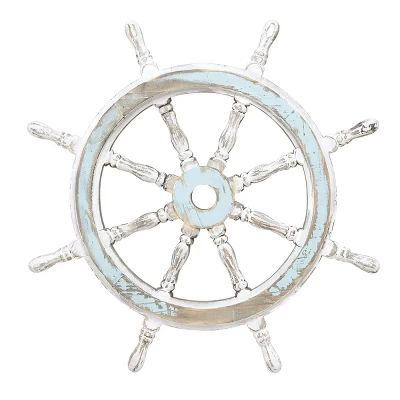 Wood Sail Boat Ship Wheel Wall Decor With Distressing Blue - Olivia & May 3 Wood Sail Boat Ship Wheel Wall Decor With Distressing Blue - Olivia & May