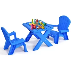Costway Plastic Children Kids Table & Chair Set 3-Piece Play Furniture In/Outdoor Blue -Northlight Store GUEST 7c801fbb d4cd 4be4 8785 65a39f5cac42