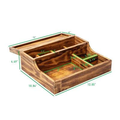Mind Reader Nightstand Valet Tray, Phone Watch Holder, Bedroom Desk Organizer, Cosmetic Accessory Storage, Jewelry Box With 7 Compartments, Burnt Wood, Brown 4 Mind Reader Nightstand Valet Tray, Phone Watch Holder, Bedroom Desk Organizer, Cosmetic Accessory Storage, Jewelry Box With 7 Compartments, Burnt Wood, Brown - Image 2
