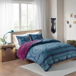 Blair Full/Queen 3pc Reversible Comforter Mini Set Navy/Purple -Northlight Store GUEST 7cd741ff 3fbd 409e 84d3 fa8bd93049cc