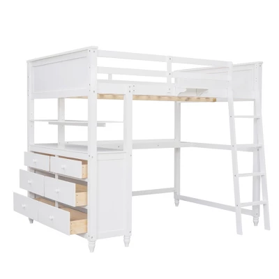 Full Size Wooden Loft Bed With Drawers, Shelves And Desk - ModernLuxe 5 Full Size Wooden Loft Bed With Drawers, Shelves And Desk - ModernLuxe - Image 3