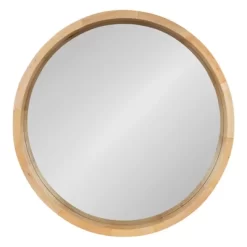 22" X 22" Hutton Round Wood Wall Mirror Natural - Kate And Laurel