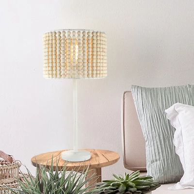 25" Eliza Metal And Tan Wood Beaded Drum Shade Table Lamp White - River Of Goods 8 25" Eliza Metal And Tan Wood Beaded Drum Shade Table Lamp White - River Of Goods - Image 6