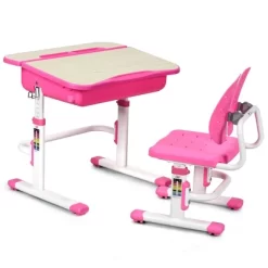 Costway Adjustable Children Study Desk Chair Set W/Winged Backrest Pink -Northlight Store GUEST 80cbb9c5 3402 418c 8dda 321acb30626f