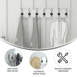 Merrick Lane 34 Inch Wall Mount Solid White Pine Wood Storage Rack With Hanging Hooks, Entryway, Kitchen, Bathroom -Northlight Store GUEST 831f5902 9bb6 4e8e 93d5 5a436adbacea