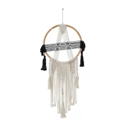Cotton Macrame Handmade Intricately Weaved Wall Decor With Beaded Fringe Tassels Black - Olivia & May