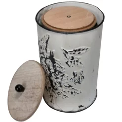 Set Of 3 Cream And Gray Floral Metal Decorative Storage Canisters - Foreside Home & Garden -Northlight Store GUEST 837173fa b544 4ec5 a26f 4441d869ff49