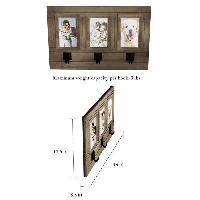 Wall Picture Collage With 3 Hanging Hooks- Wall Mounted Photo Frame Decor With Rustic Wood Look, Holds 4x6 Pictures By Hastings Home 4 Wall Picture Collage With 3 Hanging Hooks- Wall Mounted Photo Frame Decor With Rustic Wood Look, Holds 4x6 Pictures By Hastings Home - Image 2