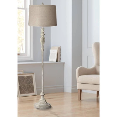 360 Lighting Vintage Shabby Chic Floor Lamp 60" Tall Antique White Washed Natural Linen Fabric Drum Shade For Living Room Reading Bedroom Office 3 360 Lighting Vintage Shabby Chic Floor Lamp 60" Tall Antique White Washed Natural Linen Fabric Drum Shade For Living Room Reading Bedroom Office