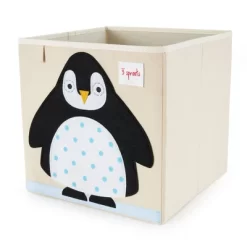 3 Sprouts 13 Inch Square Kids Foldable Fabric Arctic Penguin And Polka Dot Rhino Storage Cube Soft Toy Bins