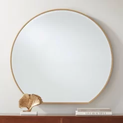 Noble Park Round Flat Bottomed Vanity Decorative Wall Mirror Modern Beveled Edge Matte Gold Frame 31 1/2" Wide For Bathroom Bedroom Living Room House