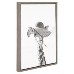 Sarifa Giraffe Framed Canvas Art Gray (24"x18") - Uniek