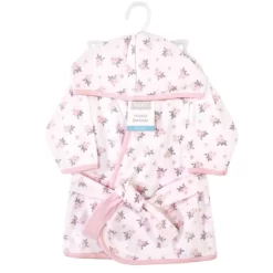 Hudson Baby Infant Girl Cotton Rich Bathrobe, Pink Gray Floral, 0-9 Months