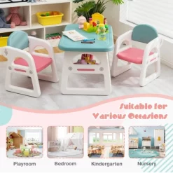 Costway 3-Piece Kids Table And Chair Set Toddler Activity Study Desk With Building Blocks -Northlight Store GUEST 8a106d56 6a38 4d81 9efe 8928ecf71da5