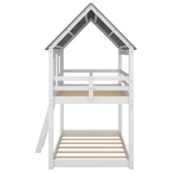 Twin Over Twin Low Bunk Beds With House Shaped Roof And Guardrail, White-ModernLuxe -Northlight Store GUEST 8ac090cb f973 4afe 87c3 45e90b6c624c