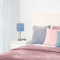 19.5" Bedside USB Port Feature Metal Table Desk Lamp Brushed Steel With Blue Fabric Shade - Creekwood Home -Northlight Store GUEST 8b0864bb 9369 486d 9016 38279ea1e663