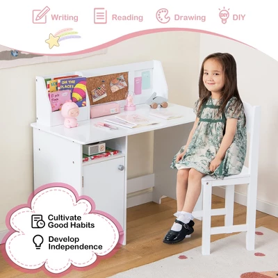 Costway Kids Desk And Chair Set Study Writing Workstation With Bookshelf & Bulletin Board 7 Costway Kids Desk And Chair Set Study Writing Workstation With Bookshelf & Bulletin Board - Image 5