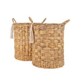 Set Of 2 Hand Woven With Tassel Baskets Water Hyacinth, Metal & Cotton Rope By Foreside Home & Garden -Northlight Store GUEST 8b7aed42 a83e 4337 b0db 3fe498cebfed