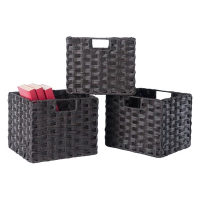 3pc Melanie Woven Fiber 3 Small Basket Set Chocolate - Winsome 5 3pc Melanie Woven Fiber 3 Small Basket Set Chocolate - Winsome - Image 3