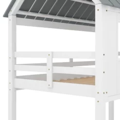 Twin Over Twin Low Bunk Beds With House Shaped Roof And Guardrail, White-ModernLuxe -Northlight Store GUEST 8eb54625 fae1 453a a07d 3ba9b1a57d72