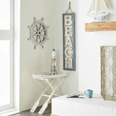 Wood Sail Boat Ship Wheel Wall Decor With Distressing Blue - Olivia & May 10 Wood Sail Boat Ship Wheel Wall Decor With Distressing Blue - Olivia & May - Image 8