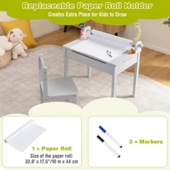 Costway Toddler Craft Table & Chair Set Kids Art Crafts Table WithPaper Roll Holder Grey/White -Northlight Store GUEST 926bae6a 4c2a 47d1 89ea 098381f875d2