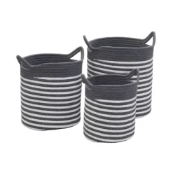 Household Essentials Set Of 3 Cotton Striped Baskets