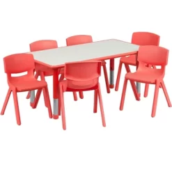 Emma And Oliver 23.625"W X 47.25"L Rectangular Plastic Height Adjustable Activity Table Set With 6 Chairs -Northlight Store GUEST 92fa9ab8 7714 443f ad9a 86cda7375bca 1