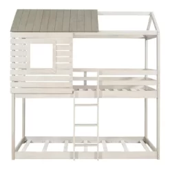 Twin Over Twin Wooden Bunk Bed With Roof, Window, Guardrail And Ladder - ModernLuxe -Northlight Store GUEST 93cc02c9 8c84 4c5f 92de 7c7893d3e1ad