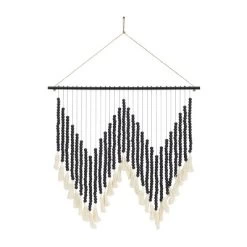 Wood Macrame Beaded Wall Decor With Fringe Tassels - Olivia & May