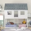 Twin Over Twin Low Bunk Beds With House Shaped Roof And Guardrail, White-ModernLuxe -Northlight Store GUEST 97879427 e162 4696 9ec1 4c7a23a572a4