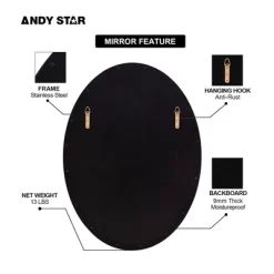 ANDY STAR Modern Decorative 24 X 36 Inch Oval Wall Mounted Hanging Bathroom Vanity Mirror With Stainless Steel Metal Frame, Matte Black -Northlight Store GUEST 980e57fe 550d 4545 a60e 48495b17dcd1