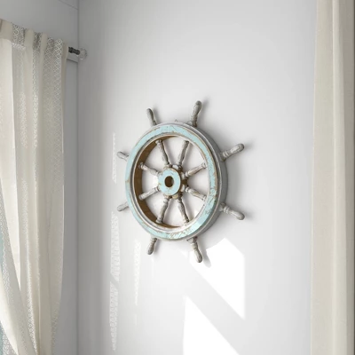 Wood Sail Boat Ship Wheel Wall Decor With Distressing Blue - Olivia & May 18 Wood Sail Boat Ship Wheel Wall Decor With Distressing Blue - Olivia & May - Image 16