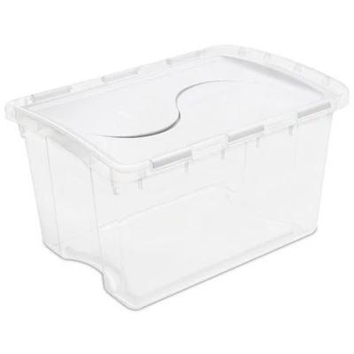 Sterilite 48 Quart Multipurpose Stackable Storage Box Tote Container With Hinged Lid And Handles For Home And Office Organization, Clear (6 Pack) 3 Sterilite 48 Quart Multipurpose Stackable Storage Box Tote Container With Hinged Lid And Handles For Home And Office Organization, Clear (6 Pack)