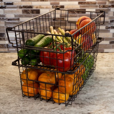 Set Of 2 Storage Bins - Basket Set For Toy, Kitchen, Closet, And Bathroom Storage - Medium Shelf Organizers With Handles By Home-Complete (Brown) 5 Set Of 2 Storage Bins - Basket Set For Toy, Kitchen, Closet, And Bathroom Storage - Medium Shelf Organizers With Handles By Home-Complete (Brown) - Image 3