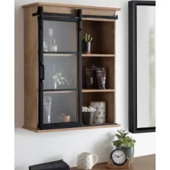22" X 28" Barnhardt Decorative Wooden Wall Cabinet With Sliding Glass Door Rustic Brown - Kate & Laurel All Things Decor -Northlight Store GUEST 9d48e6cf d1ae 48c2 9fc8 aca09ef0b1ff