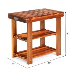 Costway 3-Tier Wood Shoe Rack 19' Shoe Bench Freestanding Boots Organizer Heavy-duty