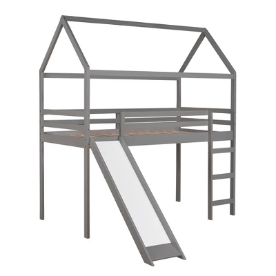 House Shape Twin Size Loft Bed With Slide, Gray - ModernLuxe 5 House Shape Twin Size Loft Bed With Slide, Gray - ModernLuxe - Image 3