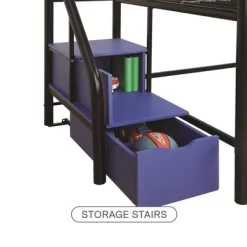 Kids' Junior Metal Loft Bed With Storage Steps And Curtain Set Black/Blue - Room & Joy -Northlight Store GUEST 9ecb06b1 ec5f 4a4e 9147 8f06802eb542