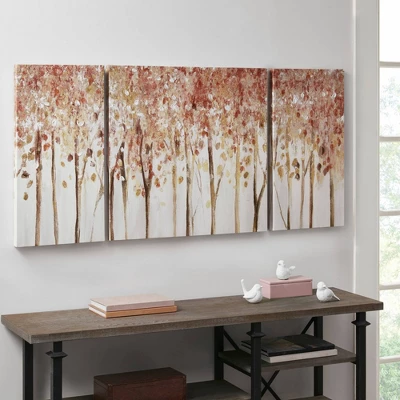 (Set Of 3) Autumn Forest Canvas Art Palette Knife Embellishment Red 4 (Set Of 3) Autumn Forest Canvas Art Palette Knife Embellishment Red - Image 2