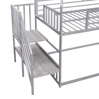 Twin Over Twin Metal Bunk Bed House Bed With Slide And Staircase-ModernLuxe 11 Twin Over Twin Metal Bunk Bed House Bed With Slide And Staircase-ModernLuxe - Image 9