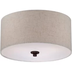 Regency Hill Sylvan Modern Ceiling Light Semi Flush Mount Fixture 14" Wide Bronze 3-Light Oatmeal Fabric Drum Shade For Bedroom Kitchen Living Room -Northlight Store GUEST a02f0228 5e2e 4bb5 b0fc a78de8efcac0