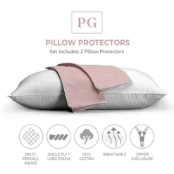 Pillow Gal 100% Cotton Percale Cool And Crisp Pillow Protector - King