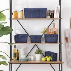 Design Imports Set Of 5 Rustic Bronze Chicken Wire French Blue Liner Baskets