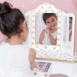 Fashion Polka Dot Gisele Play Vanity Set With Led Mirror White/Gold - Teamson Kids -Northlight Store GUEST a4f1b160 8651 492a 8ec6 c1584c296ea1