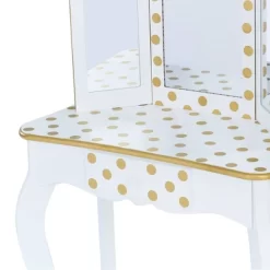 Fashion Polka Dot Gisele Play Vanity Set With Led Mirror White/Gold - Teamson Kids -Northlight Store GUEST a887a881 9a99 4916 8be7 43147eb330b7